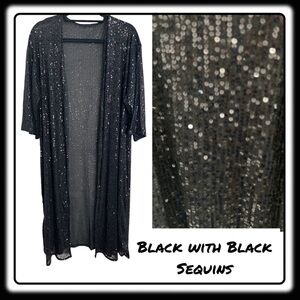 NWT/NIB BLACK on BLACK OS sequin duster. Get your “Shimmer On”